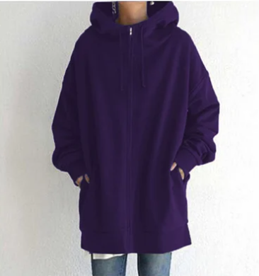 Ismérie | Veste à Capuche Femme Zippée Longue Coupe Ample avec Cordon, Style Décontracté & Confortable