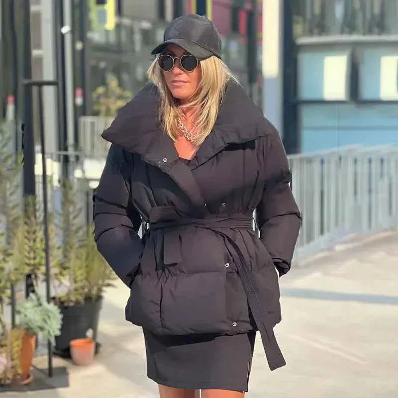 Cécile | Manteau Femme Puffer Ceinturé Col Large Doublure Chaude