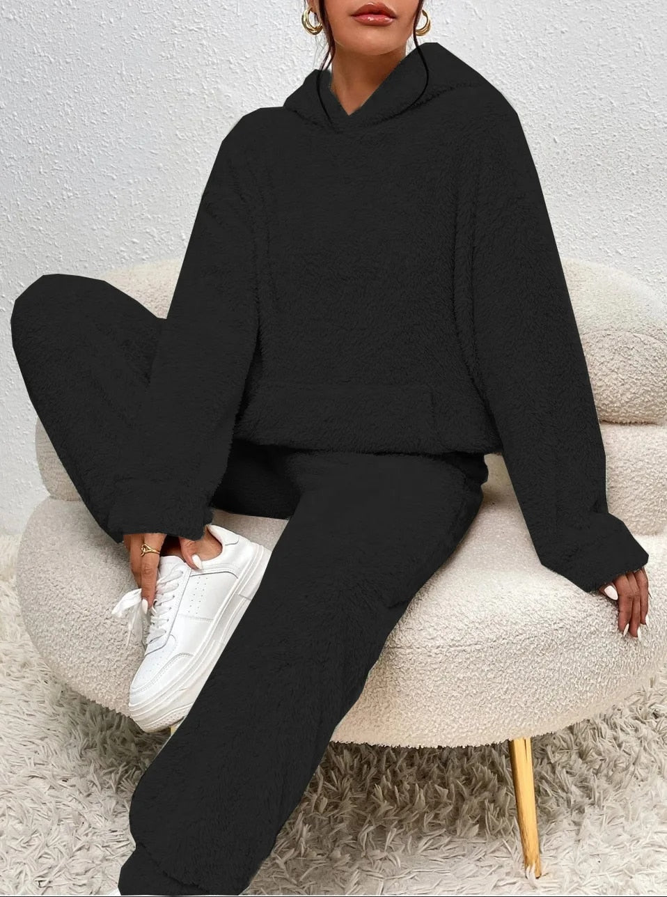 Euphémie | Teddy Lounge Set Femme Deux Pièces Chaud avec Sweat à Capuche et Pantalon Confortable