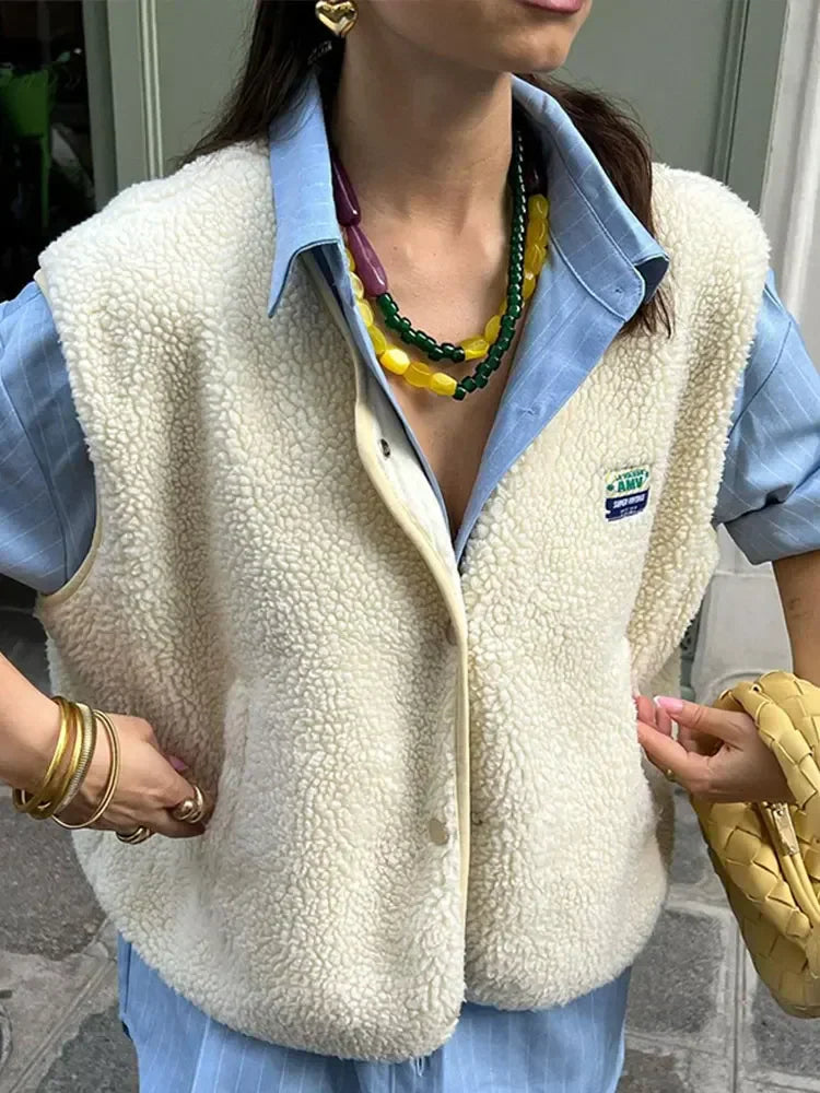 Sidonelle | Veste Sans Manches Femme en Polaire Douce – Gilet Chaud Uni Idéal Mi-Saison