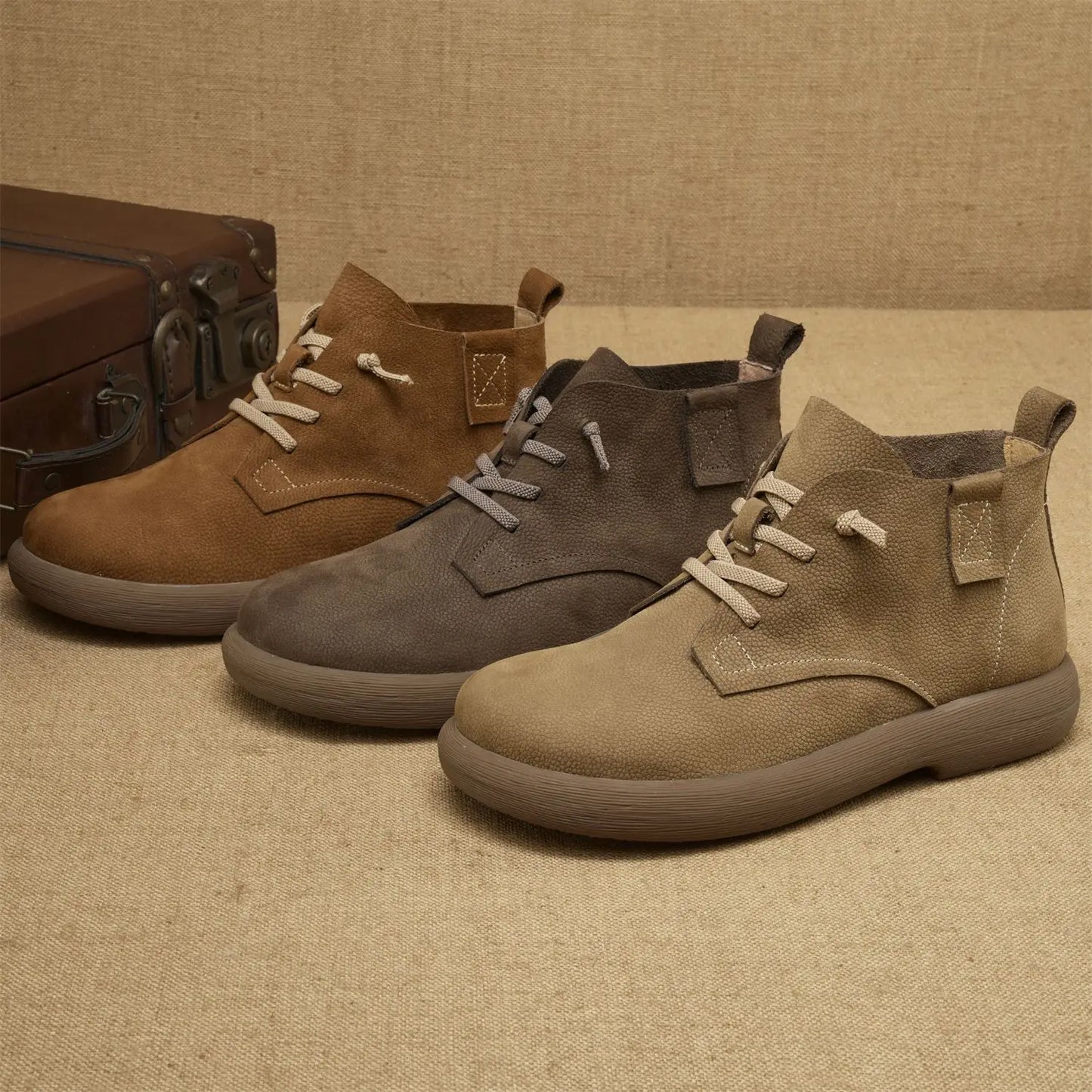Lancaster | Bottines Homme Vintage à Lacets Courtes avec Semelle Souple et Style Workwear