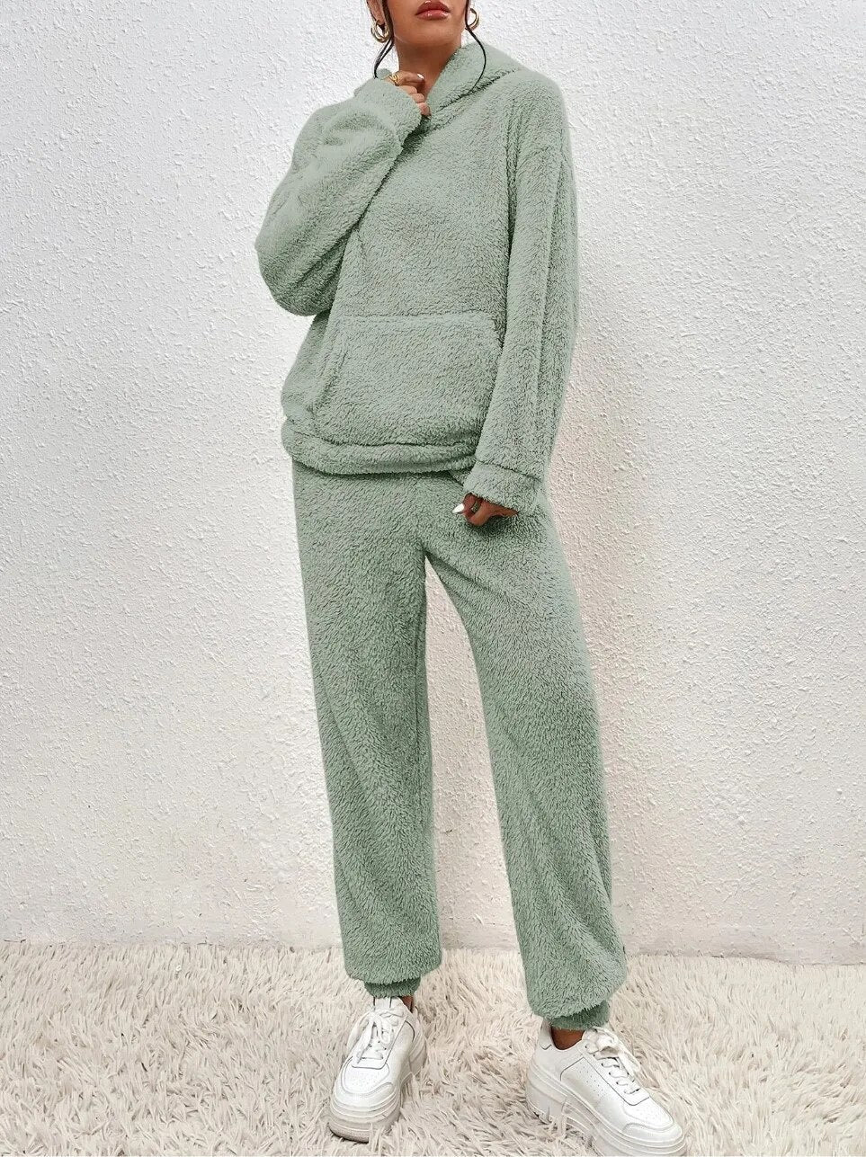 Euphémie | Teddy Lounge Set Femme Deux Pièces Chaud avec Sweat à Capuche et Pantalon Confortable