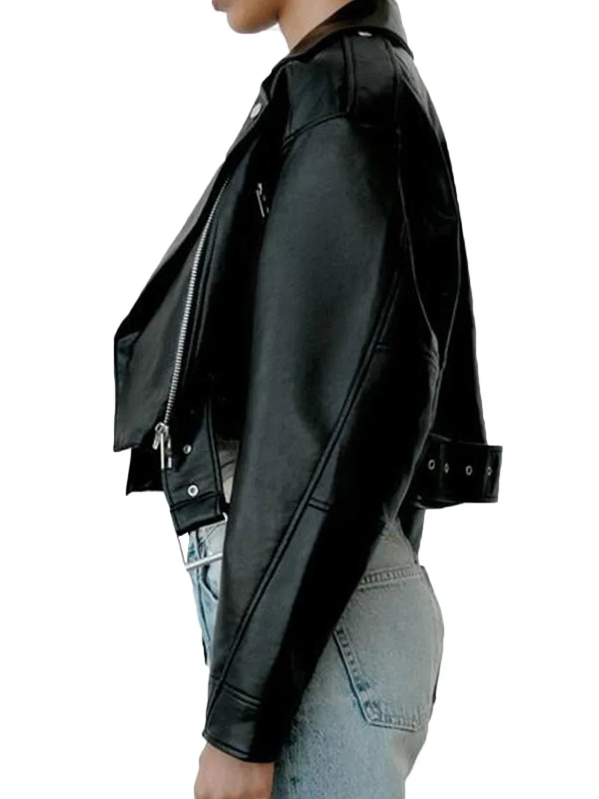 Alarie | Veste Biker Femme Cropped avec Fermeture Asymétrique, Ceinture Taille et Poches Poitrine