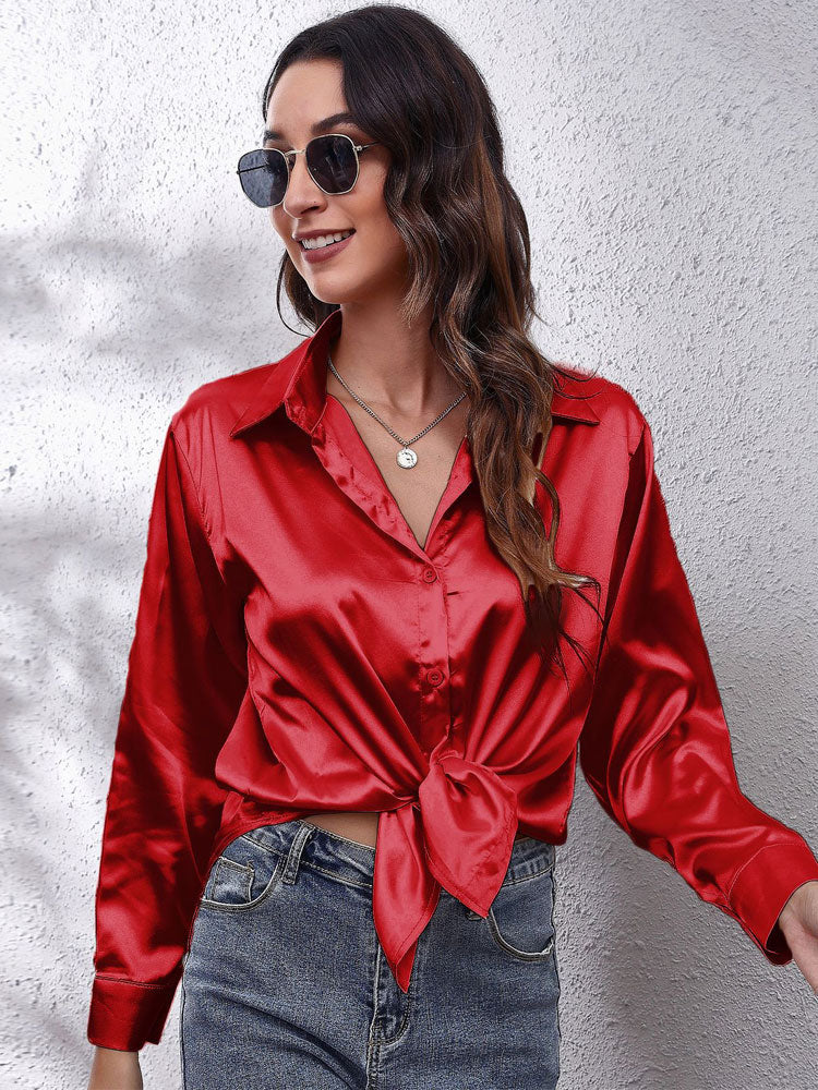 Joëlle-Lou | Blouse Longue à Manches en Satin Élégante pour Femme – Sophistiquée et Confortable