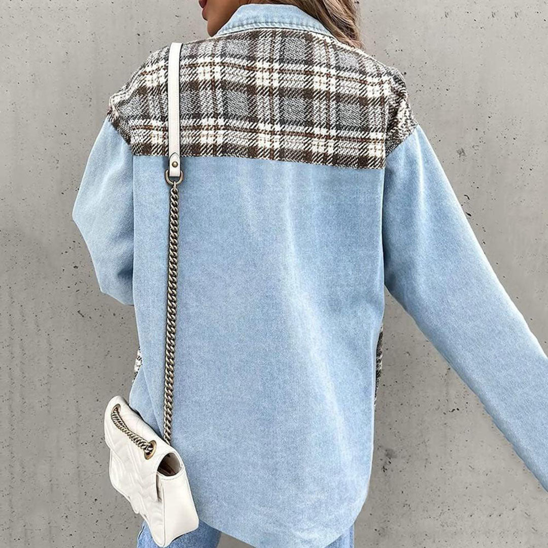Audrey | Veste Plaid Femme à Col Classique et Boutons | Style Décontracté Chic