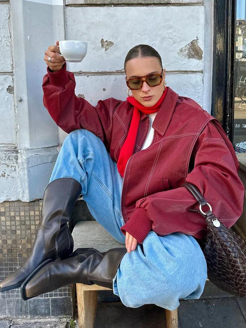 Magalie | Veste Femme Oversize Zippée Bordeaux Style Streetwear