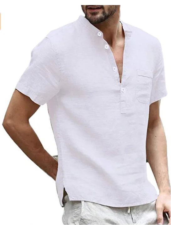 Alexis | Chemise Homme Lin Manches Courtes avec Patte de Boutonnage – Légère & Élégante