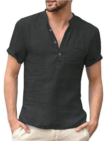 Alexis | Chemise Homme Lin Manches Courtes avec Patte de Boutonnage – Légère & Élégante