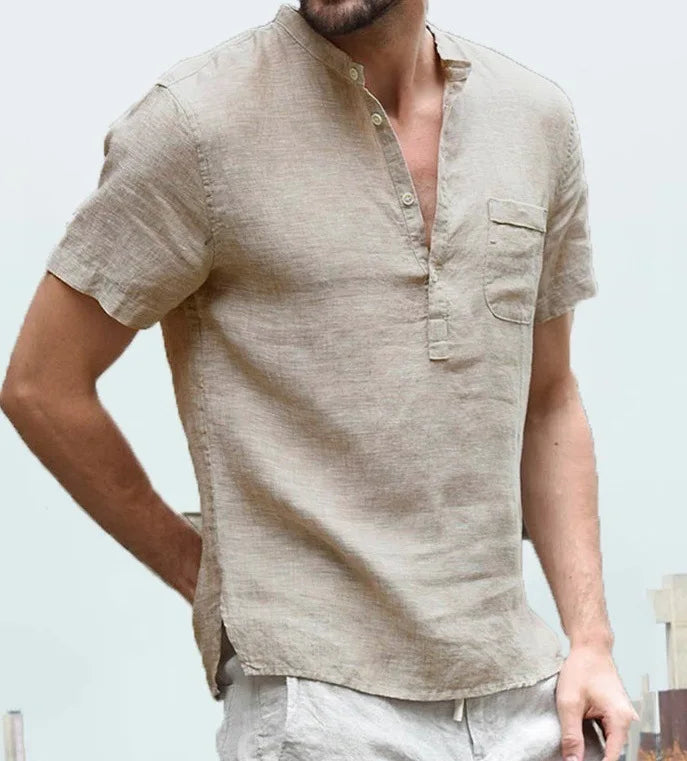 Alexis | Chemise Homme Lin Manches Courtes avec Patte de Boutonnage – Légère & Élégante