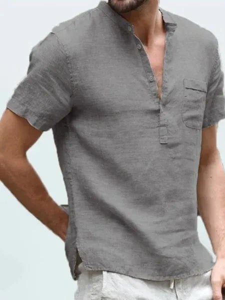 Alexis | Chemise Homme Lin Manches Courtes avec Patte de Boutonnage – Légère & Élégante