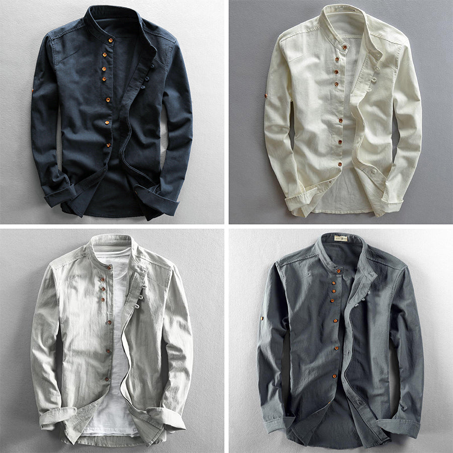 Chemise Homme Moderne à Col Montant Structuré – Style Contemporain, Confort et Polyvalence