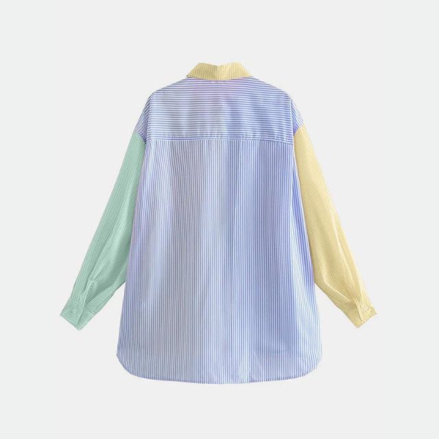 Sylvaine | Blouse Oversize Femme – Chemisier Rayé Multicolore à Manches Longues