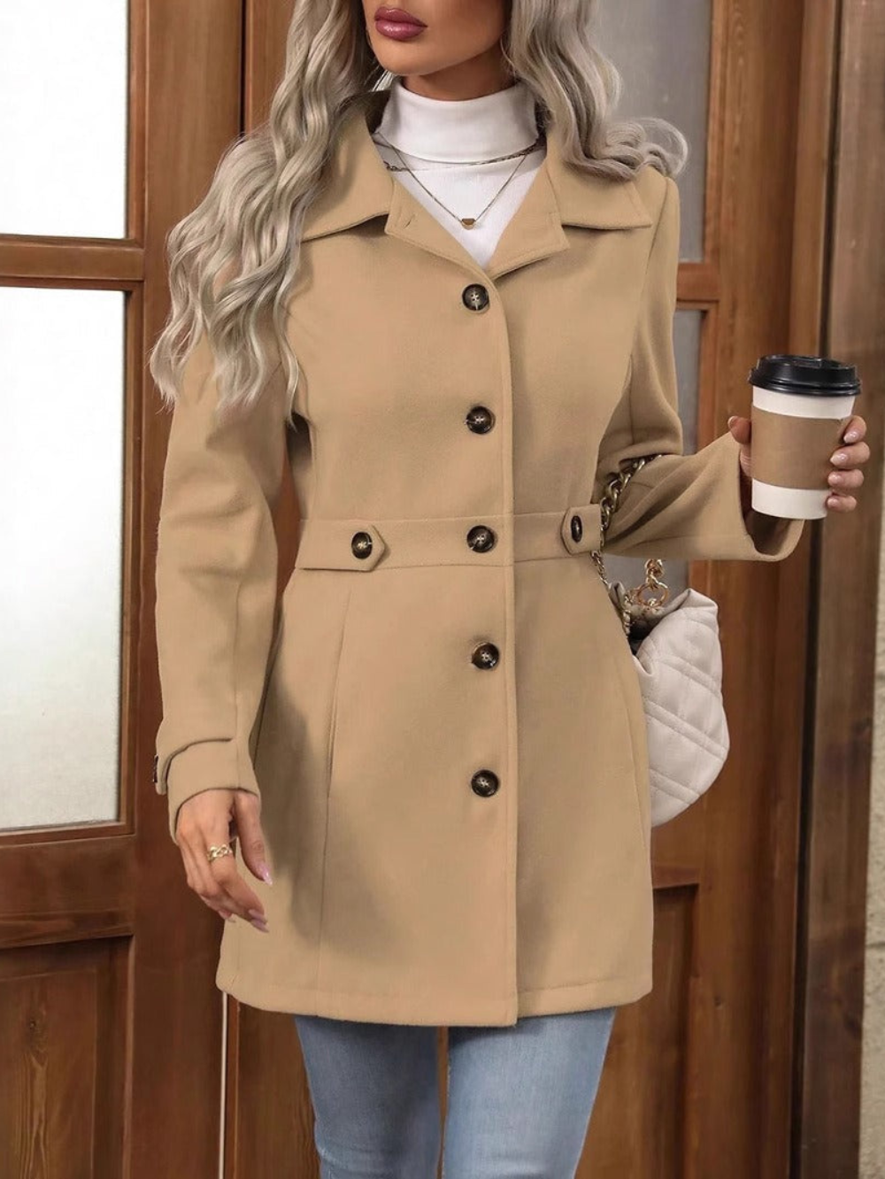 Briseïs | Manteau long femme en coton avec ceinture et boutons