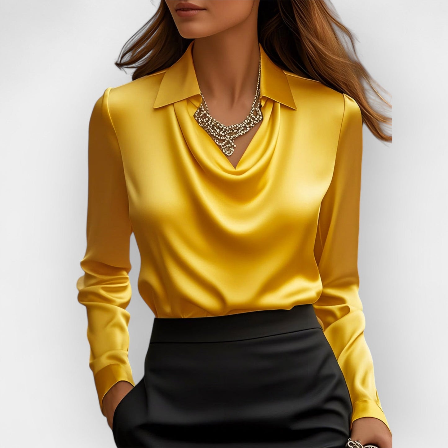 Blouse Satin Femme | Col Cascade Fluide et Élégant