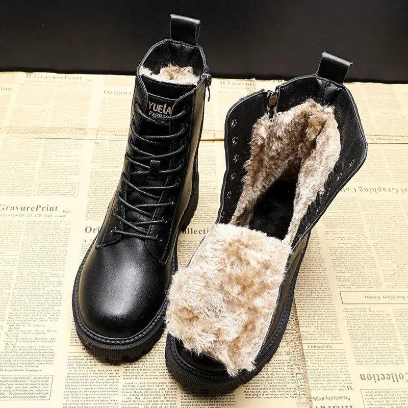 Vionara | Bottines Noires Femme à Lacets, Effet Cuir, Doublure Chaude & Semelle Antidérapante