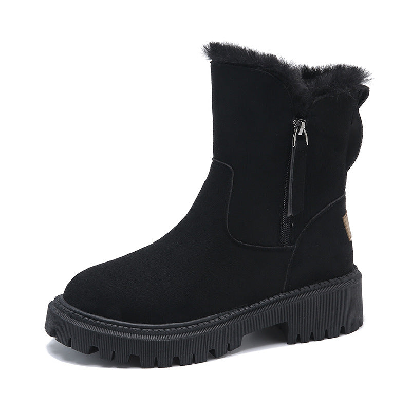 Cassandra | Bottines Femme Effet Suède à Zip Latéral et Doublure Fourrure