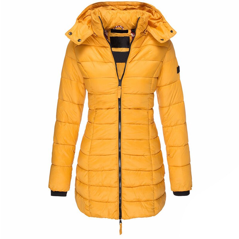 Caralina | Manteau Femme Hiver Long Matelassé avec Capuche, Poches & Fermeture Éclair