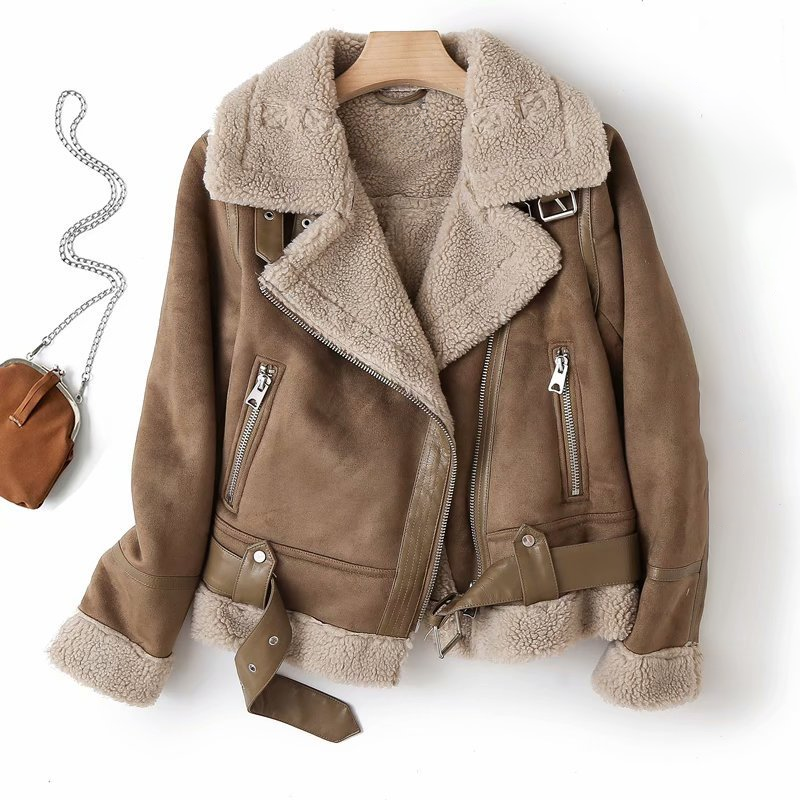 Amarine | Veste Biker Femme Courte avec Col, Fermeture Éclair et Doublure Chaude