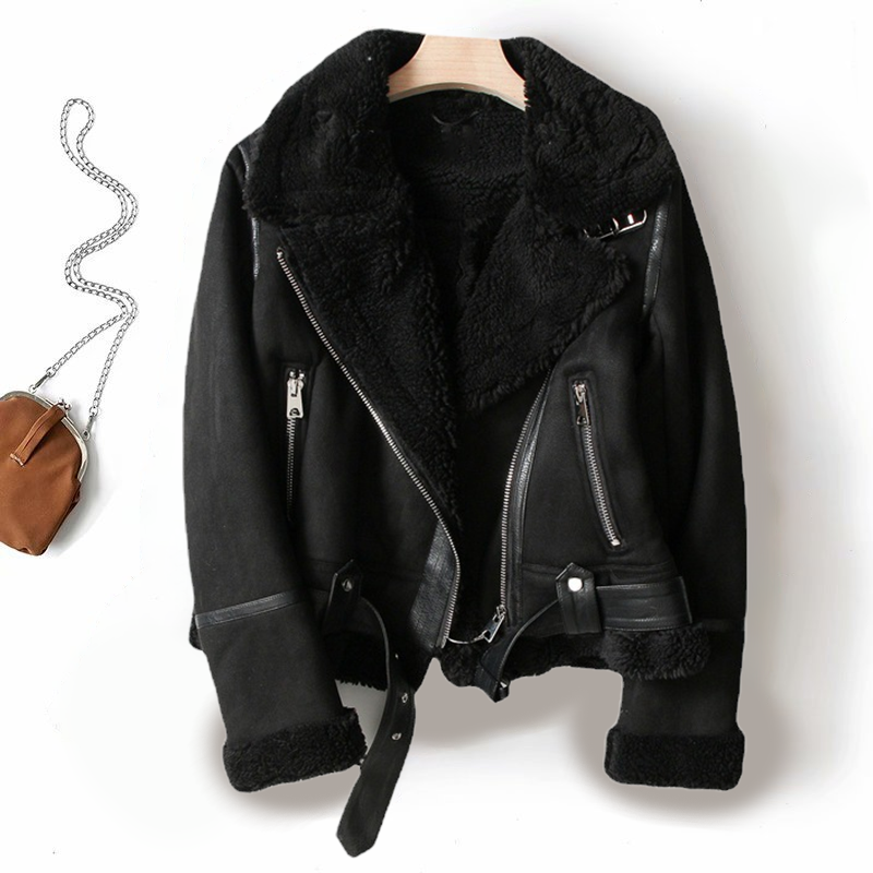 Amarine | Veste Biker Femme Courte avec Col, Fermeture Éclair et Doublure Chaude