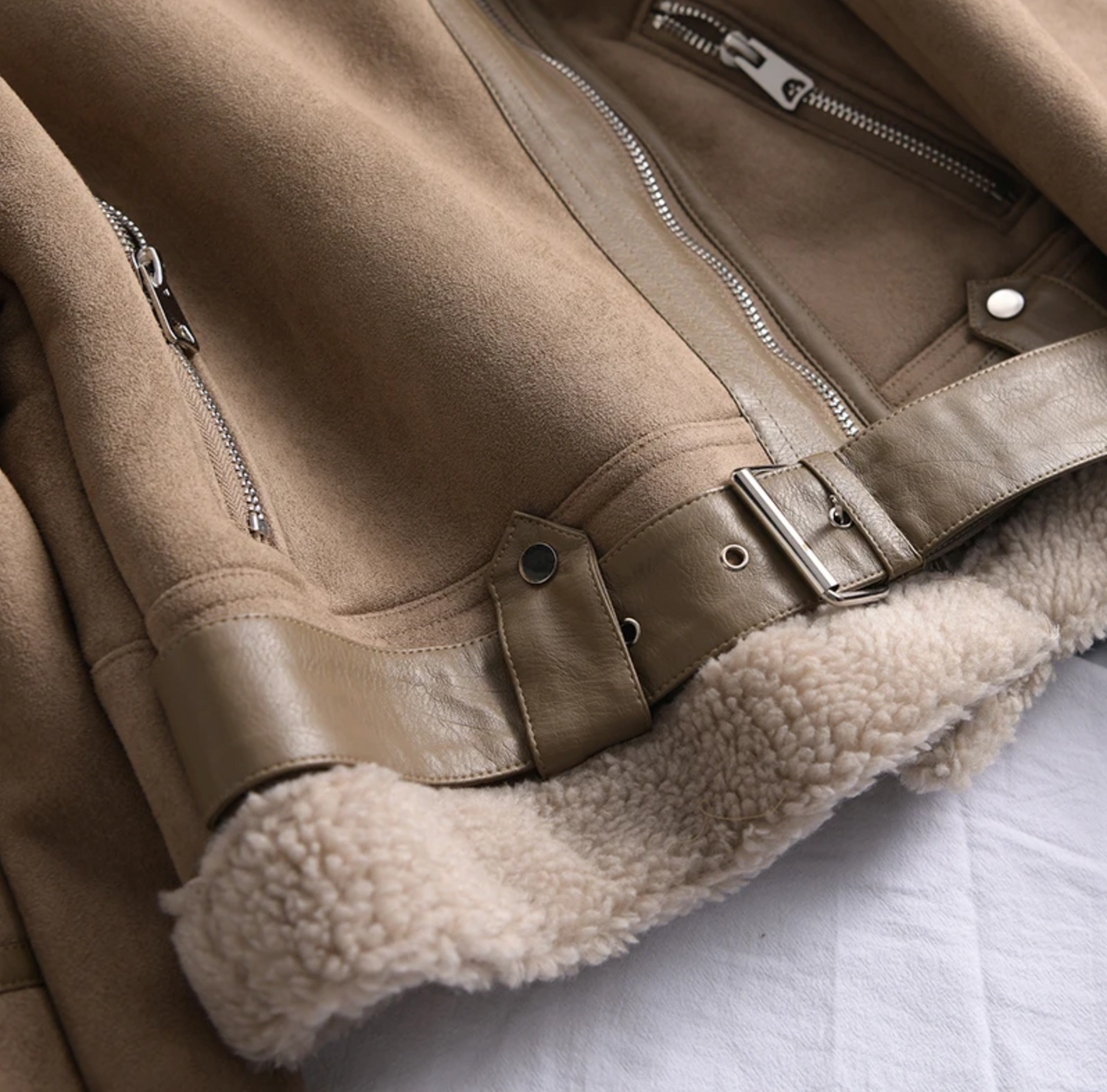 Amarine | Veste Biker Femme Courte avec Col, Fermeture Éclair et Doublure Chaude