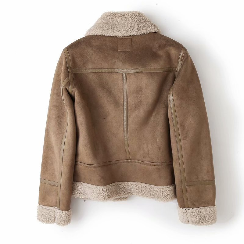 Amarine | Veste Biker Femme Courte avec Col, Fermeture Éclair et Doublure Chaude