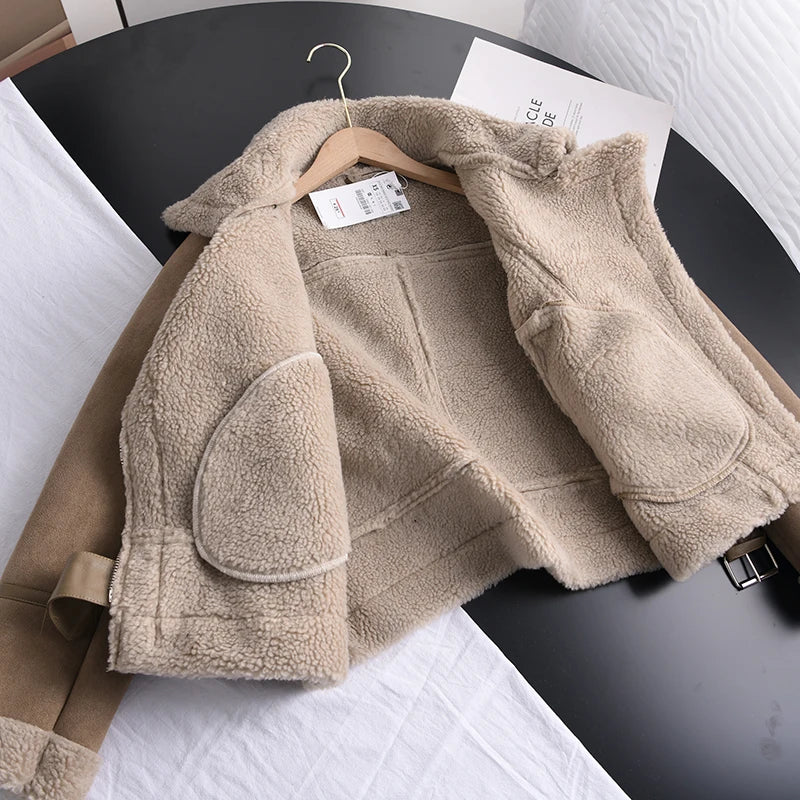Amarine | Veste Biker Femme Courte avec Col, Fermeture Éclair et Doublure Chaude
