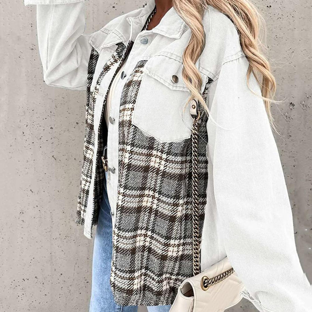 Audrey | Veste Plaid Femme à Col Classique et Boutons | Style Décontracté Chic