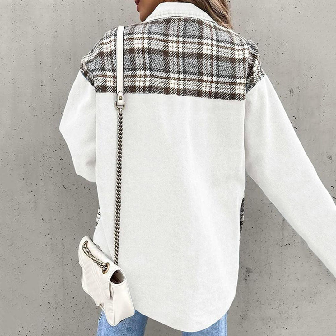 Audrey | Veste Plaid Femme à Col Classique et Boutons | Style Décontracté Chic