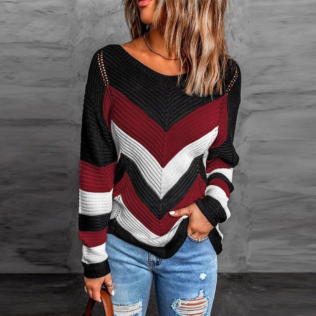 Arlira | Pull Tricoté Tricolore Femme - Élégance Moderne