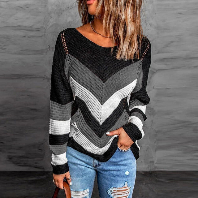 Arlira | Pull Tricoté Tricolore Femme - Élégance Moderne