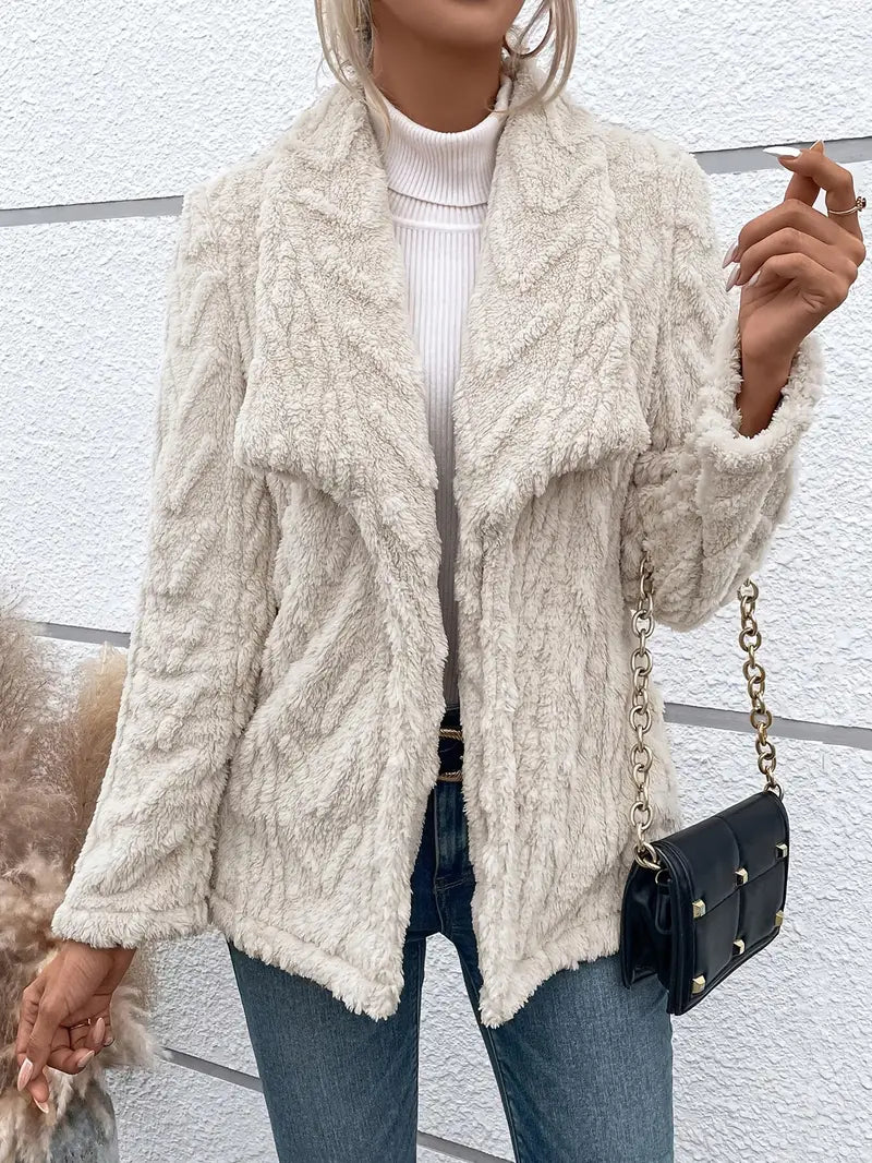 Sidonie | Veste Femme Blanche Élégante en Peluche Teddy Douce et Confortable