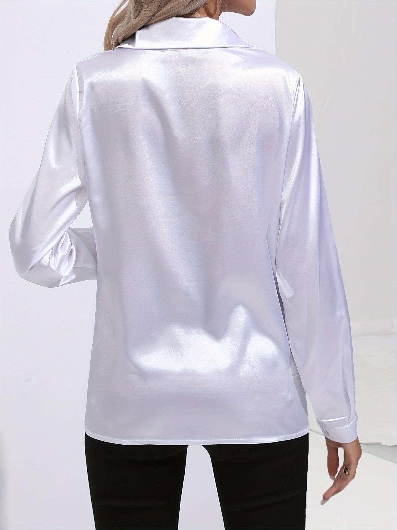 Ardeline | Blouse Satinée Femme Unie Col Revers Boutonnée Manches Longues