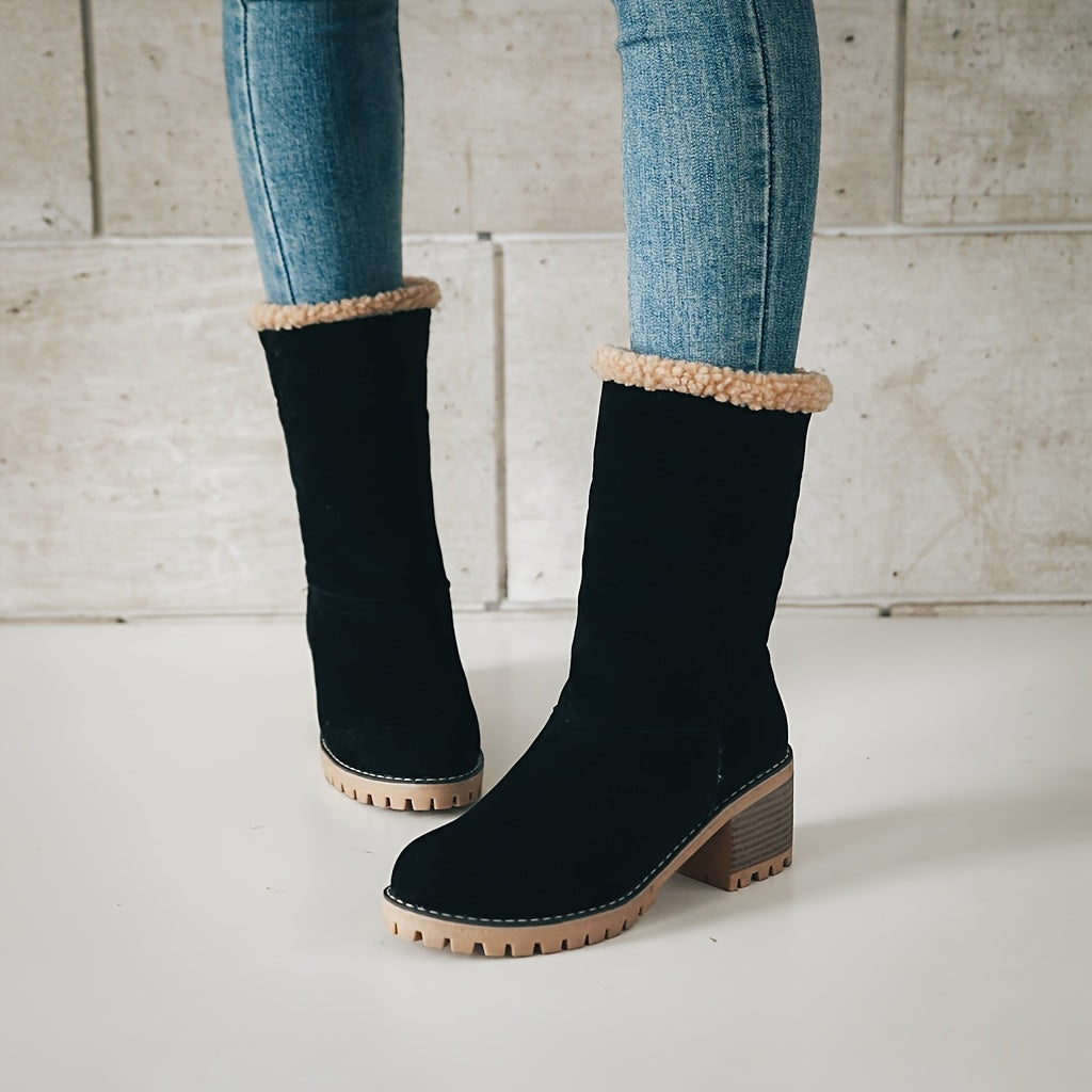 Astrine | Bottes Hiver Femme, Chaussures Slip-On à Talon Bloc avec Doublure Chaude et Tige Pliable