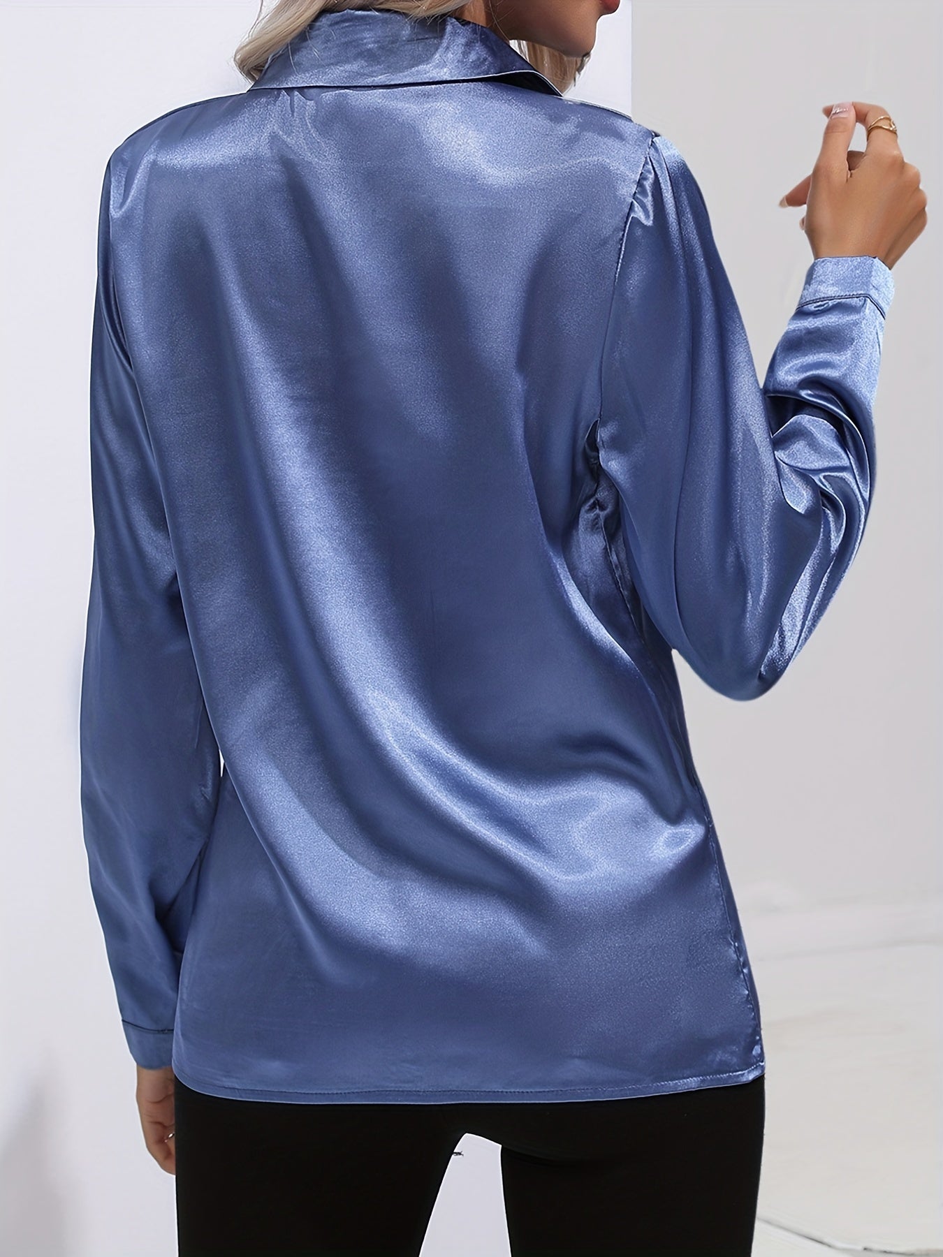 Ardeline | Blouse Satinée Femme Unie Col Revers Boutonnée Manches Longues