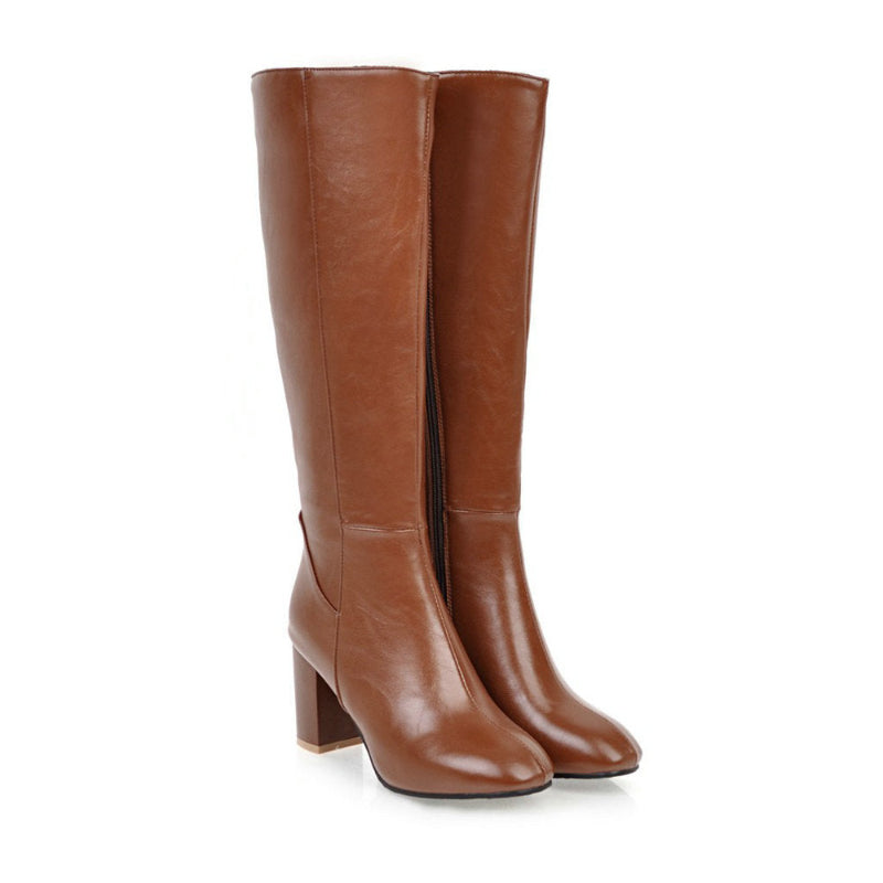 Cadenne | Bottes Hautes Femme Classiques avec Talon Bloc et Fermeture Éclair Latérale