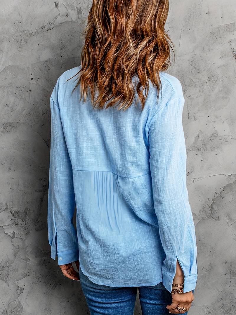 Arelise | Blouse Femme Unie Col Revers Manches Longues Boutonnée Casual