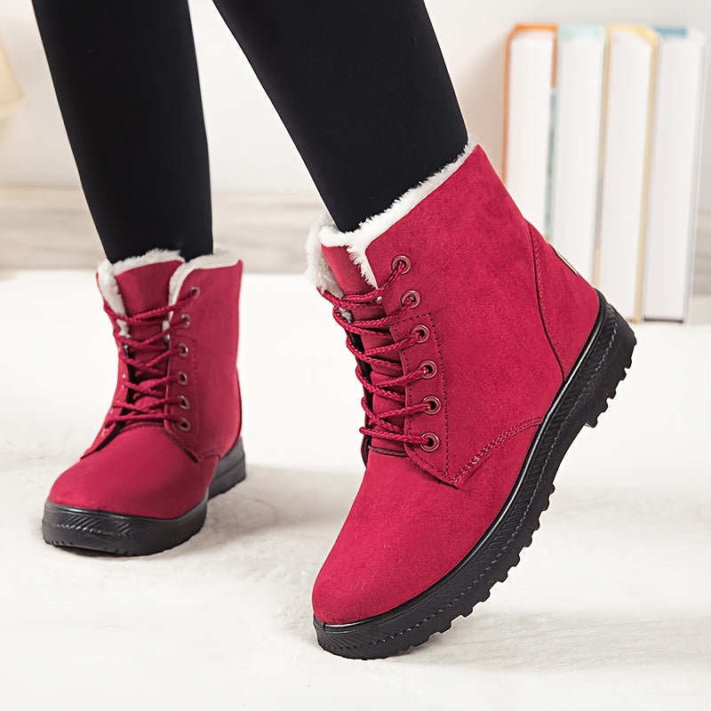 Aurivine | Bottes Hiver Femme à Lacets avec Doublure Chaude & Semelle Plate Confort