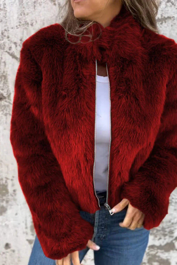 Béraldine | Veste Femme Mode en Fausse Fourrure à Col Montant et Fermeture Éclair