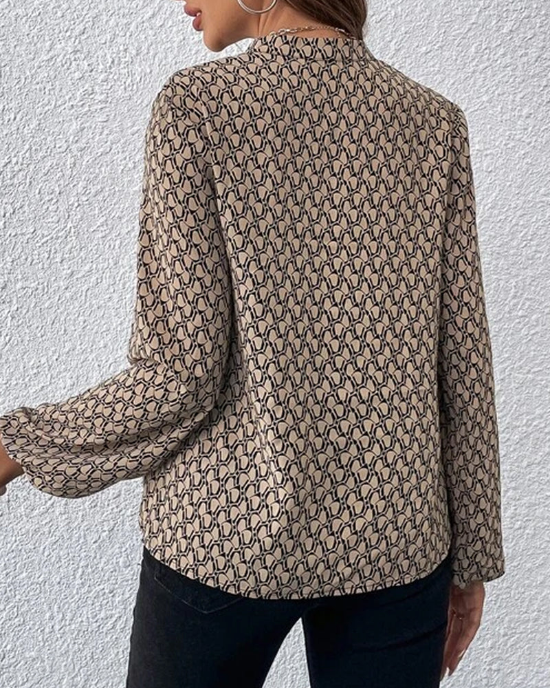 Adalcinde | Blouse Femme – Col V Imprimé Stylé Manches Longues Casual & Bureau