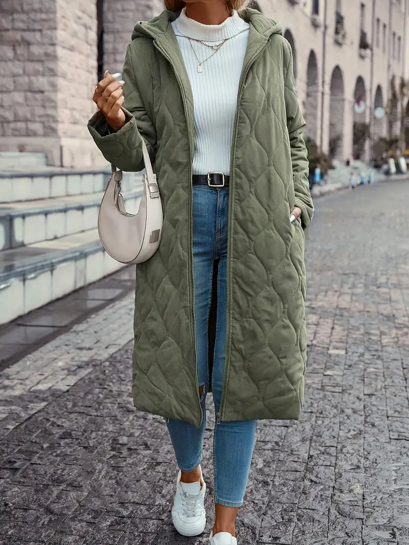 Giverny | Manteau Doudoune Long Femme Zippé avec Capuche | Design Matelassé Hiver Chaud