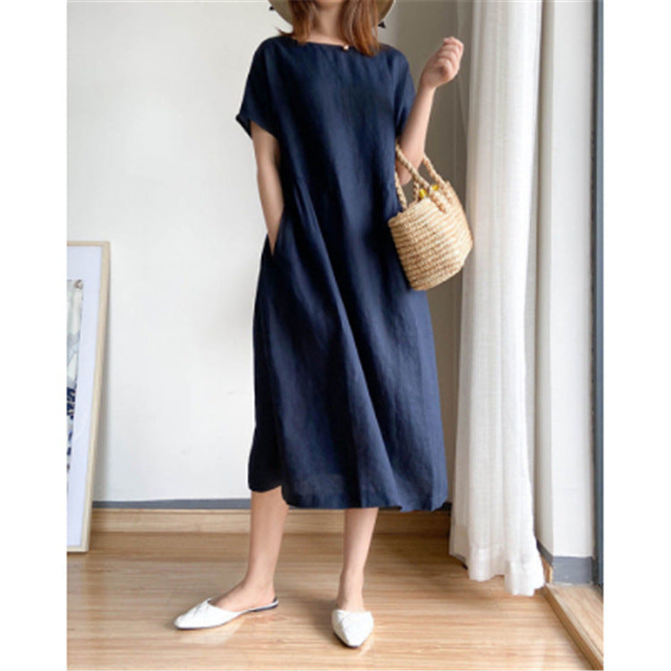 Capucelle | Robe d'Été Femme à Manches Courtes, Coupe Ample et Confortable Midi