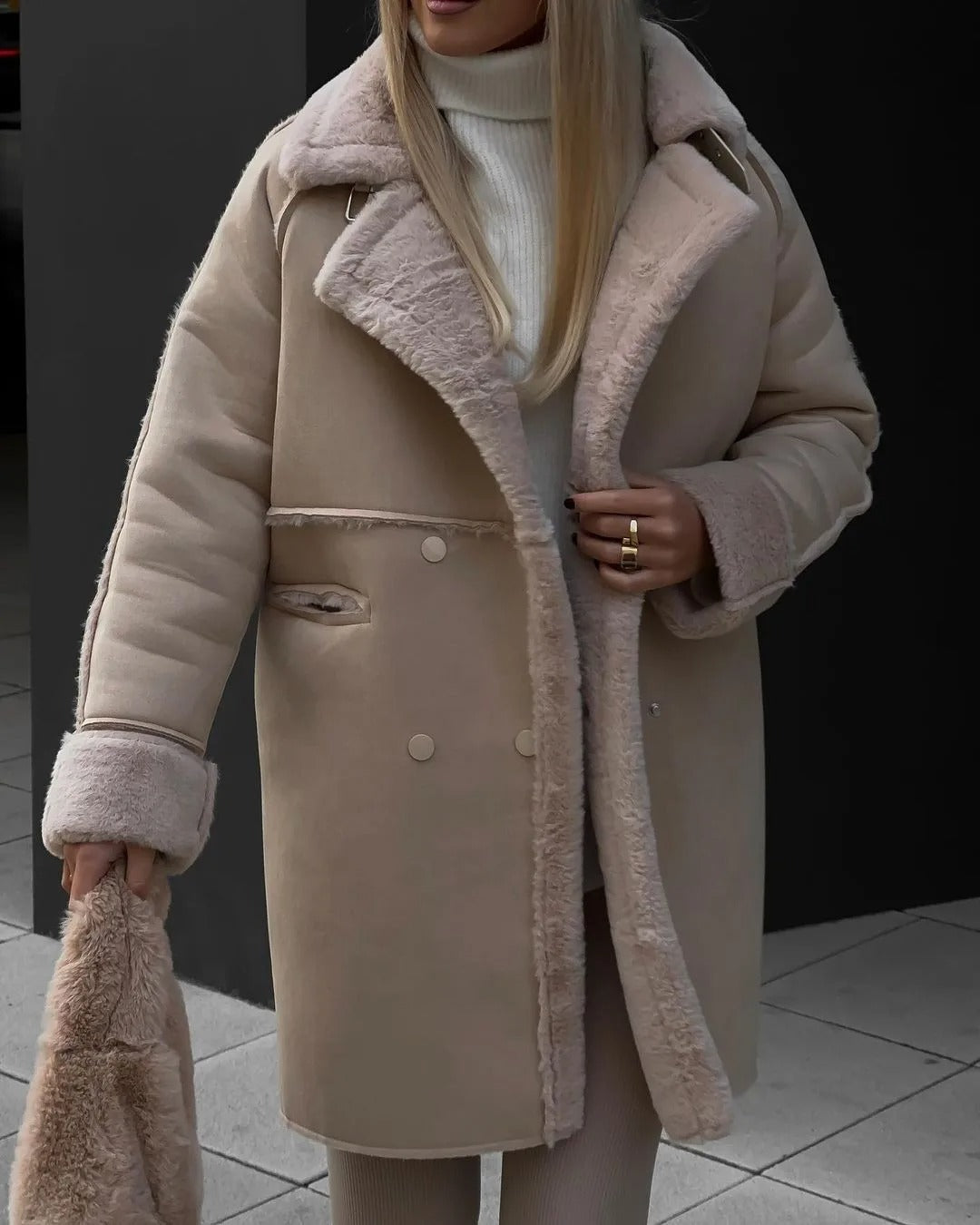 Bérangie | Manteau Femme Long Doublé Polaire Col à Revers