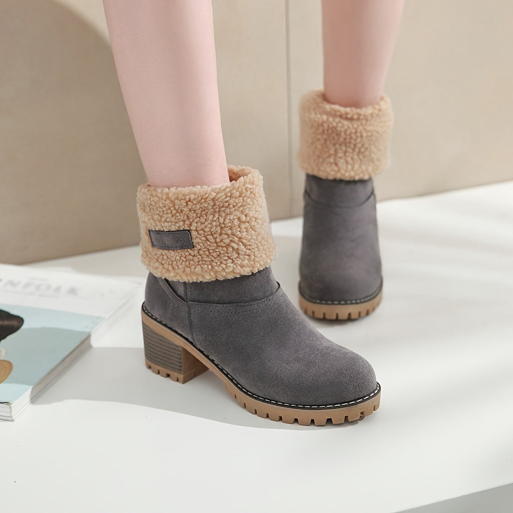 Astrine | Bottes Hiver Femme, Chaussures Slip-On à Talon Bloc avec Doublure Chaude et Tige Pliable