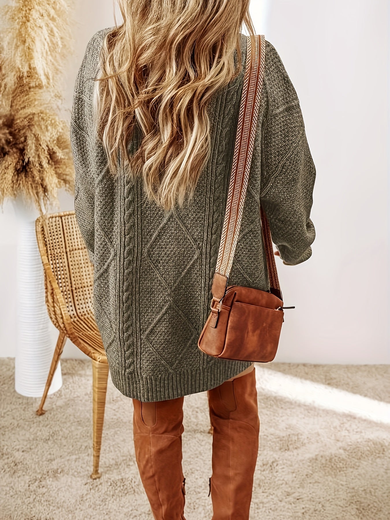 Amarylle | Robe Pull Femme Tricot à Motif Câble, Manches Longues Coupe Ample