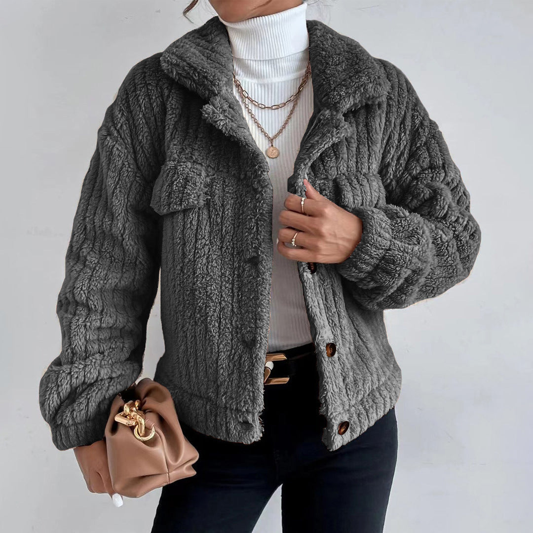 Éphémie | Teddy Jacket Femme à Col Revers, Courte, Élégante & Chaude