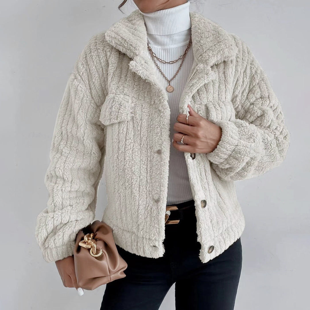 Éphémie | Teddy Jacket Femme à Col Revers, Courte, Élégante & Chaude