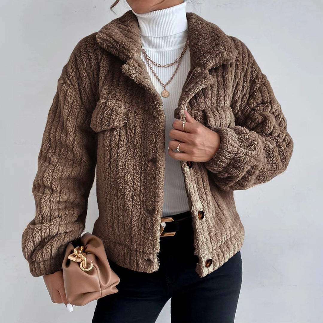 Éphémie | Teddy Jacket Femme à Col Revers, Courte, Élégante & Chaude