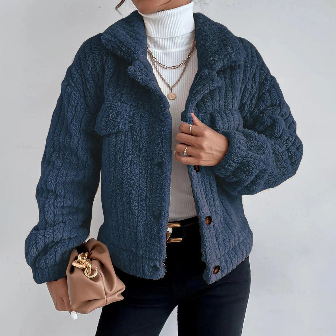 Éphémie | Teddy Jacket Femme à Col Revers, Courte, Élégante & Chaude