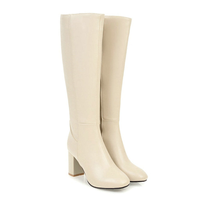 Cadenne | Bottes Hautes Femme Classiques avec Talon Bloc et Fermeture Éclair Latérale