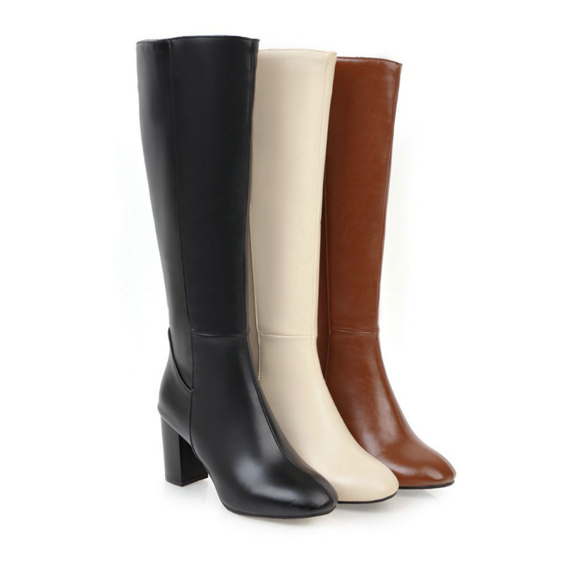 Cadenne | Bottes Hautes Femme Classiques avec Talon Bloc et Fermeture Éclair Latérale